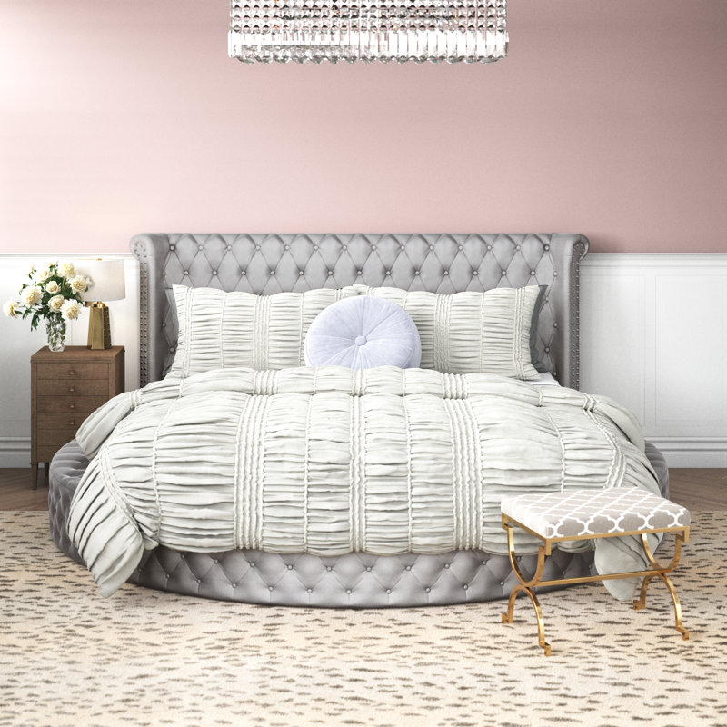 Lit plateforme tapissier Oona, Très grand Eastern, gris
