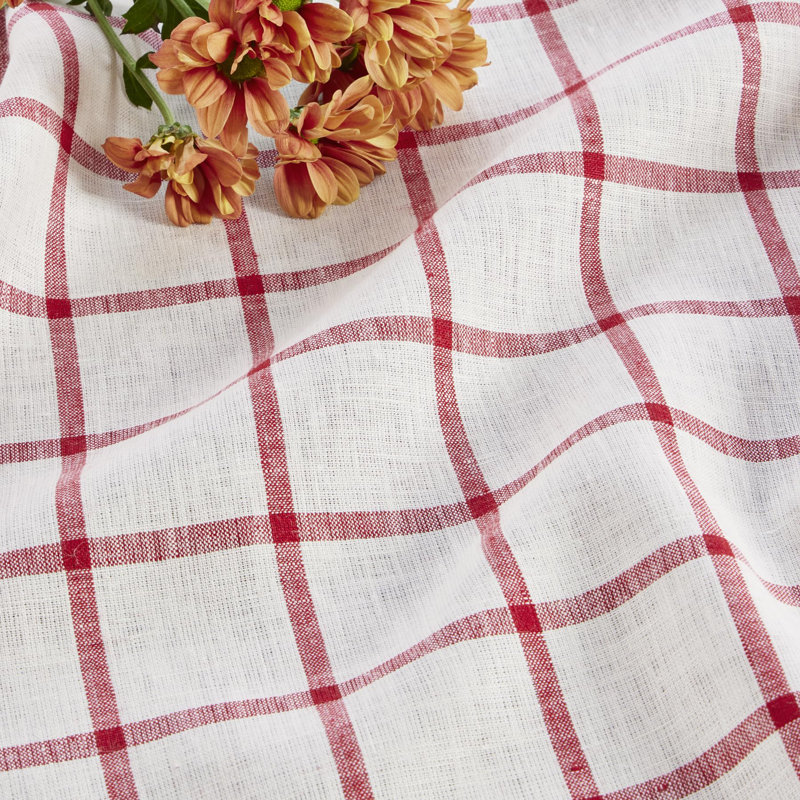 Windowpane - 100% Pure Linen Table Throw, Tofu Red