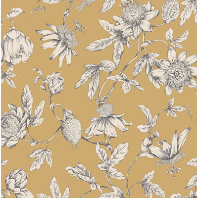 Passion Flower Toile Floral Wallpaper