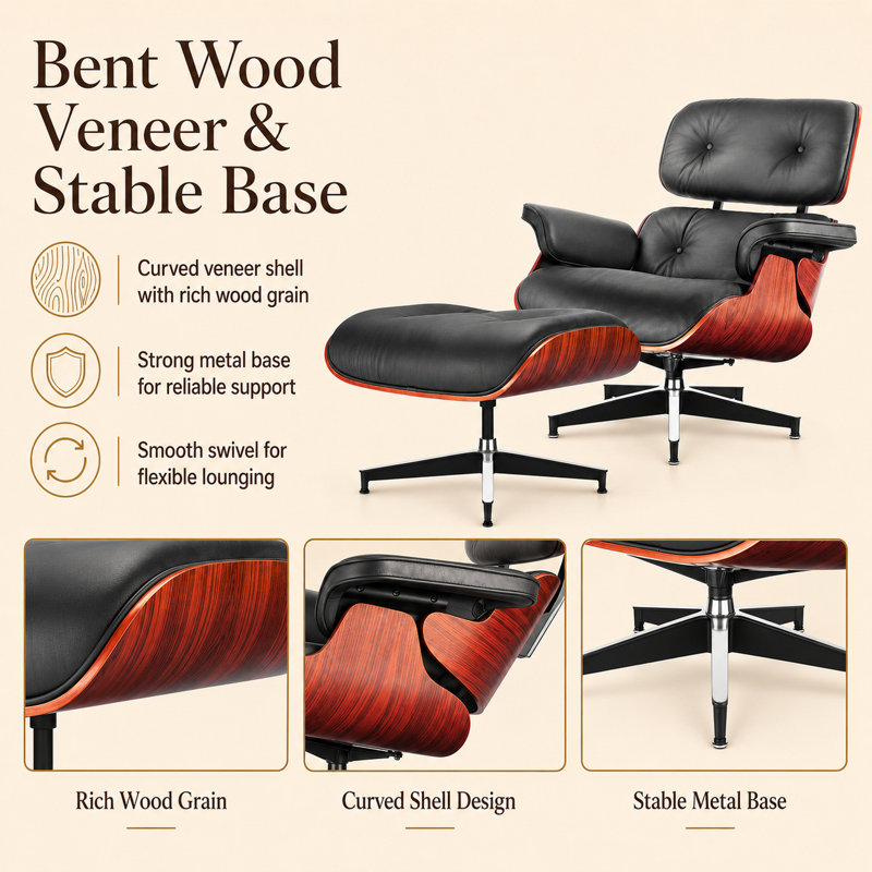100% Top Grain Leather recliner  Lounge Chair and Ottoman Genuine Italian Leather