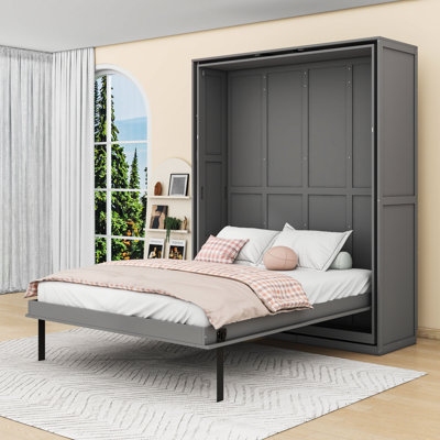 Wood Rotating Queen Murphy Bed with Built-in Shelves