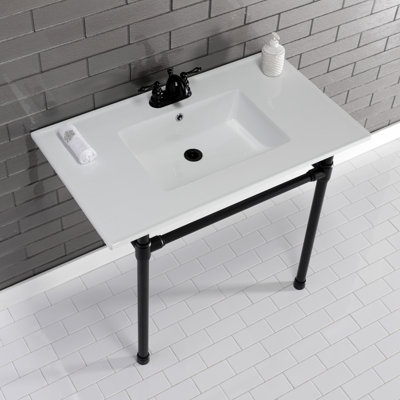 Kingston Brass Dreyfuss 37-Inch Ceramic Console Sink with Stainless Steel Legs (4-Inch, 3-Hole)