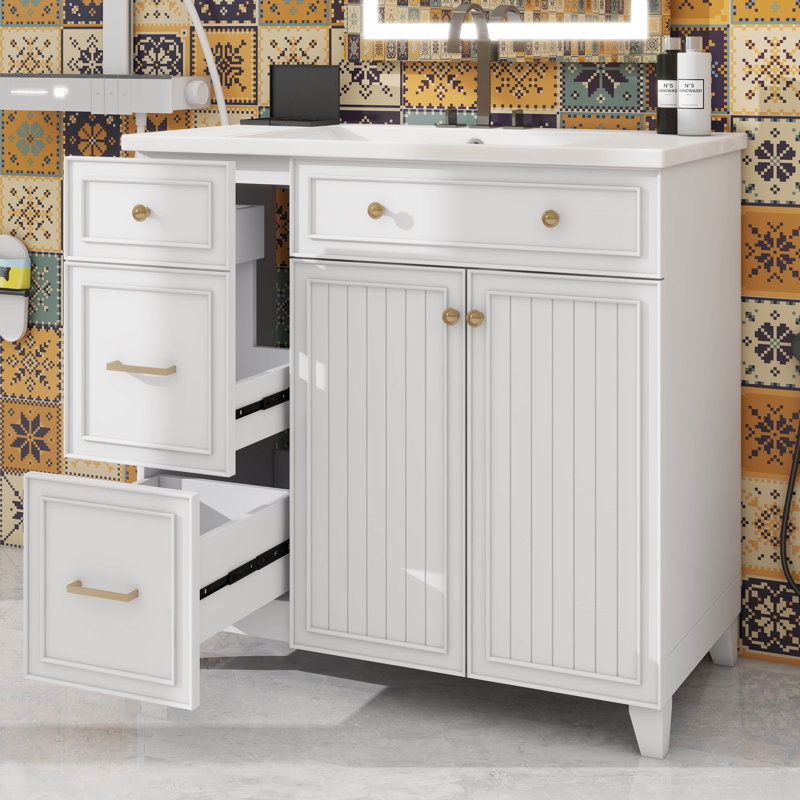 Meuble-lavabo 36 po avec lavabo en céramique, Blanc