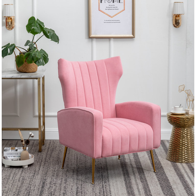 Milana 27" Wide Velvet Wingback Chair, Pink Velvet