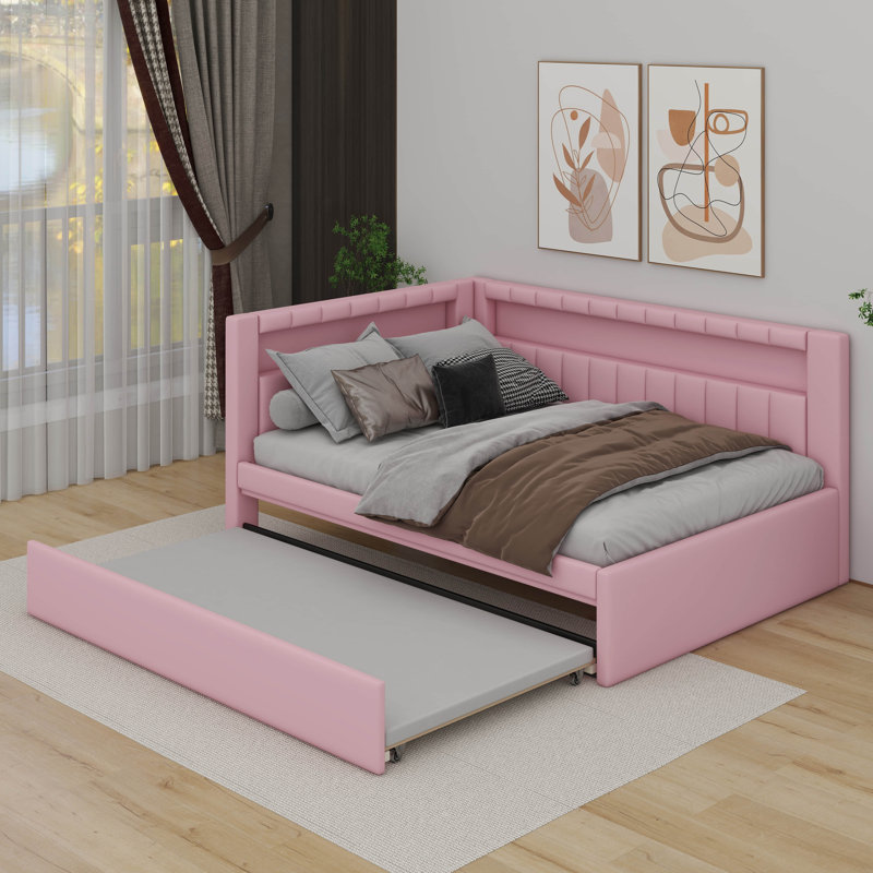 Full Size Platform Bed With USB Ports And Trundle, Pink