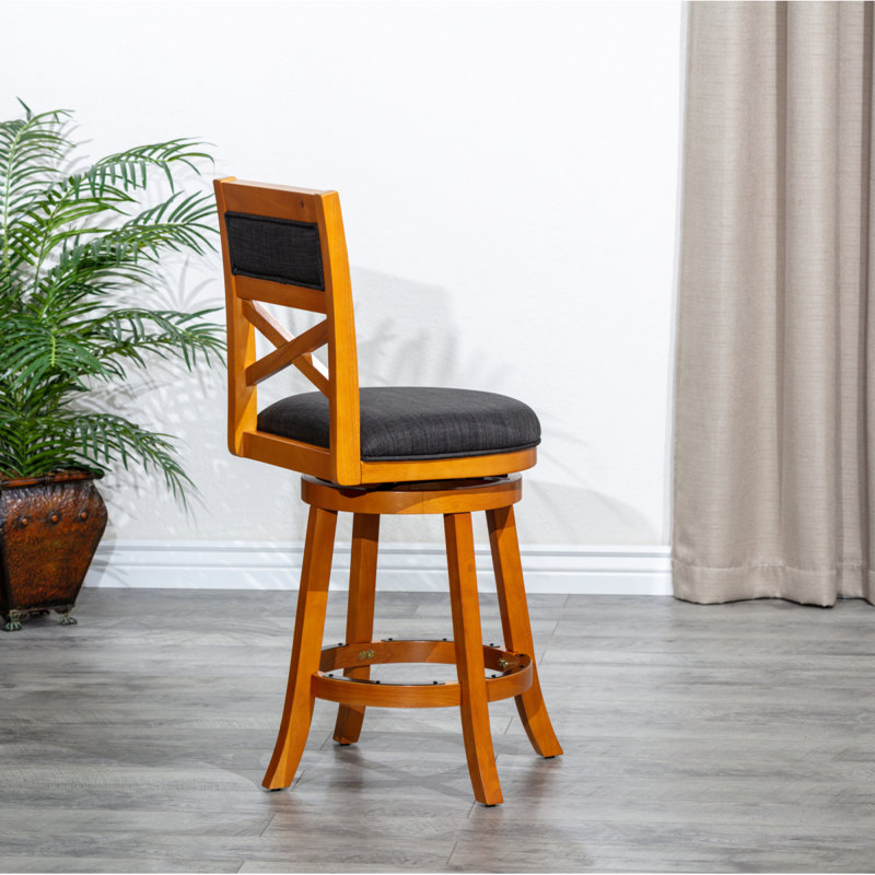 Tabouret pivotant à dossier en X de 24 po de hauteur comptoir, finition naturelle, siège en tissu gris anthracite, Natural