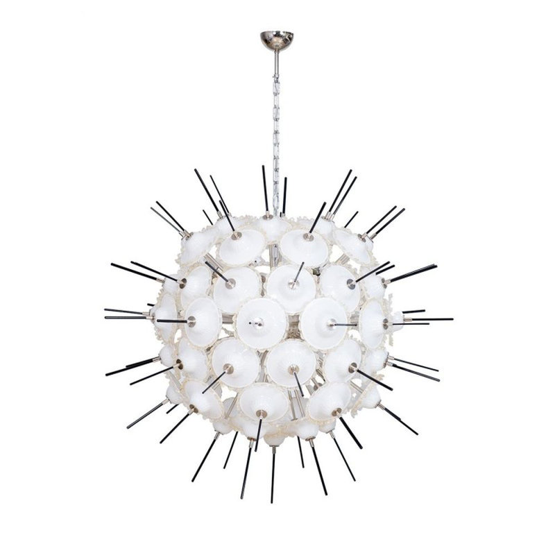 Murano LED Italian Sputnik Sphere Chandelier, Brushed Gold, 37" H x 29" W x 29" D, Clear