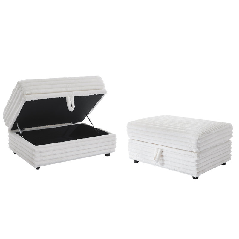 37.79cm Wide Rectangle No Pattern Footstool Ottoman with Storage, Beige