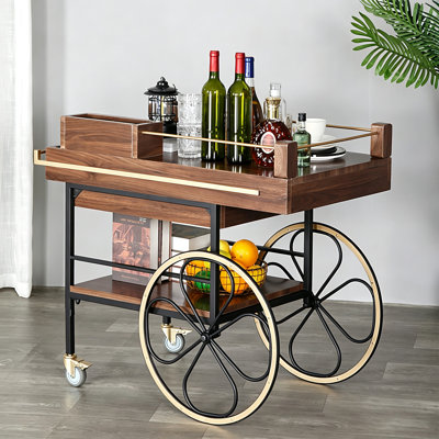 Chariot de bar mobile de style champêtre simple de 95 cm (37,4 po), chariot de service silencieux pour le rangement du vin