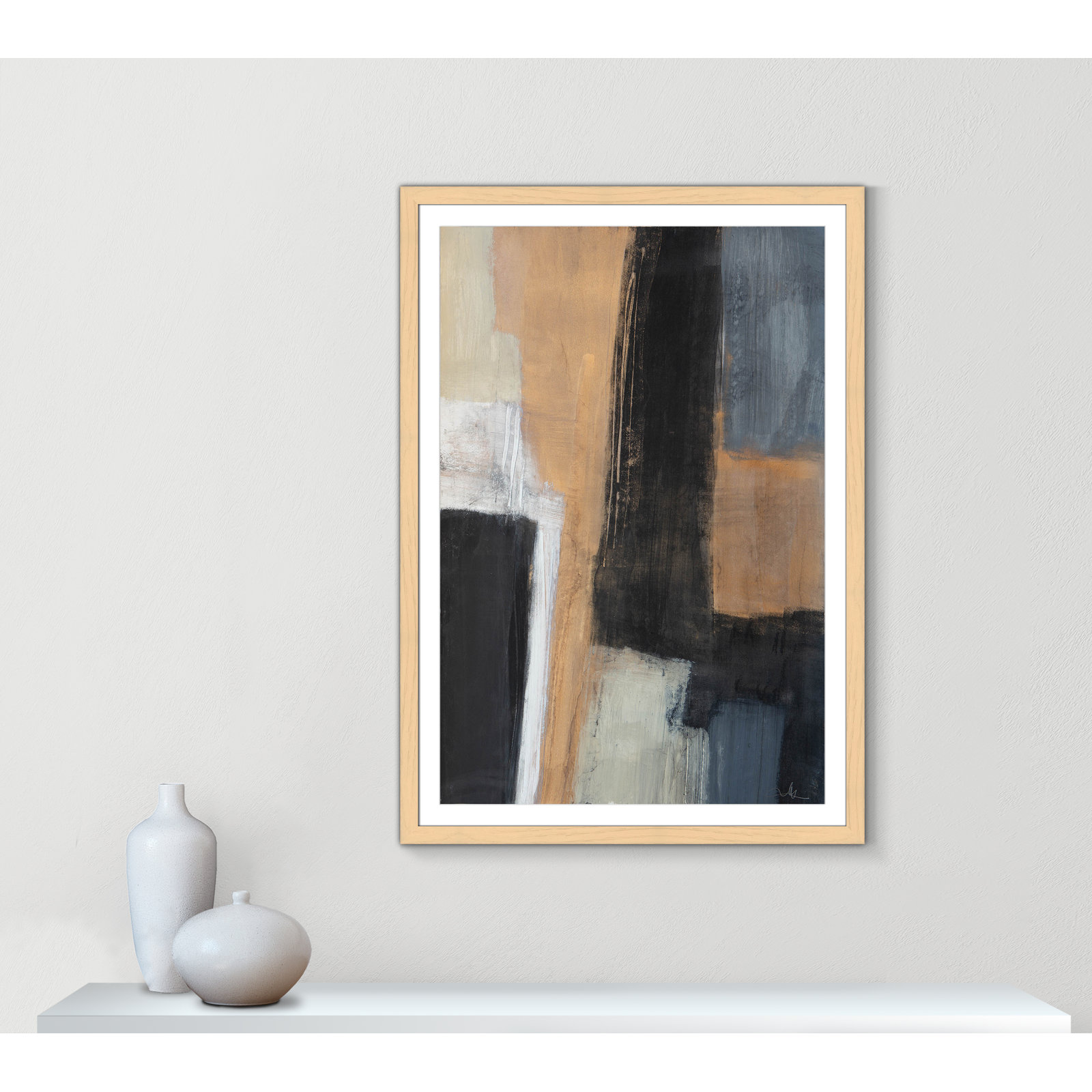 Calderon "Metallic Slate I" Print, 55" H x 39" W x 1.25" D, Natural Cube Frame Matted