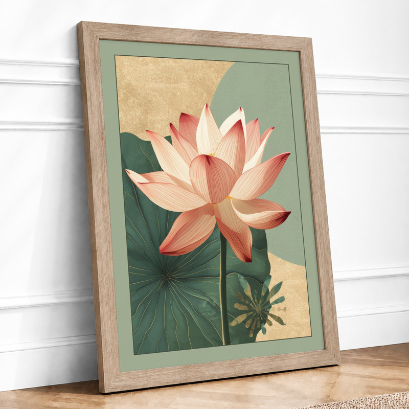 Lotus in Bloom Botanical - Framed Print, A1 - 84.1 x 59.4 cm, Oak