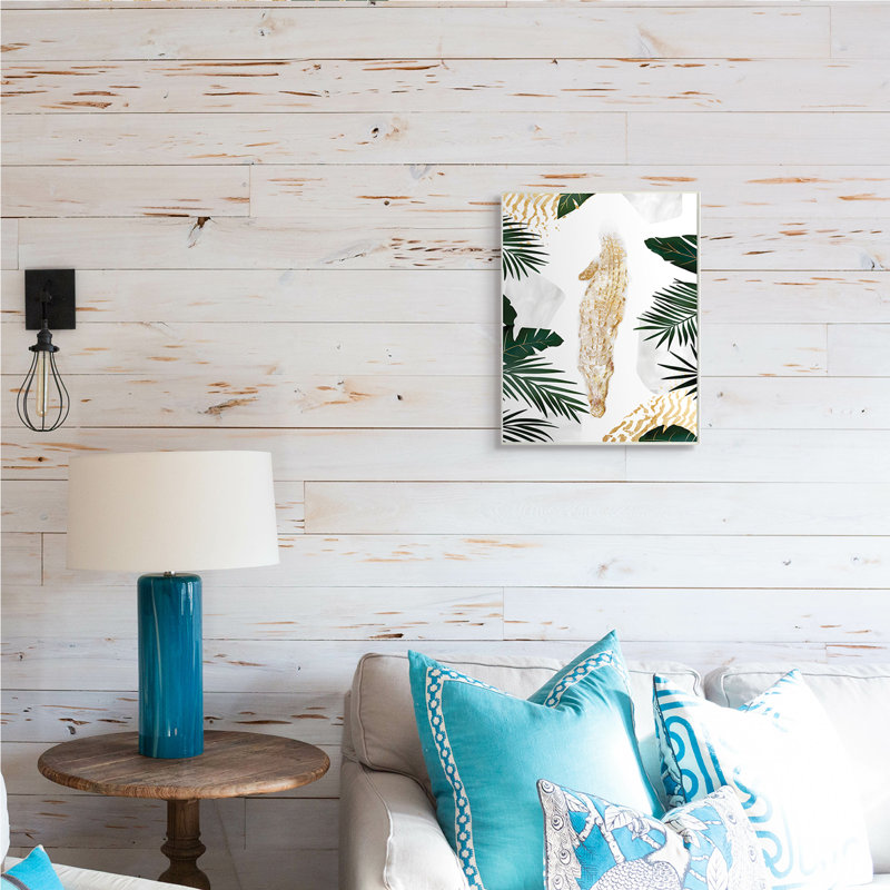 «Avante Grade Alligator Tropical Milky White Jungle River» par Ziwei Li - impression, Bois naturel, H 19 po x l 13 po