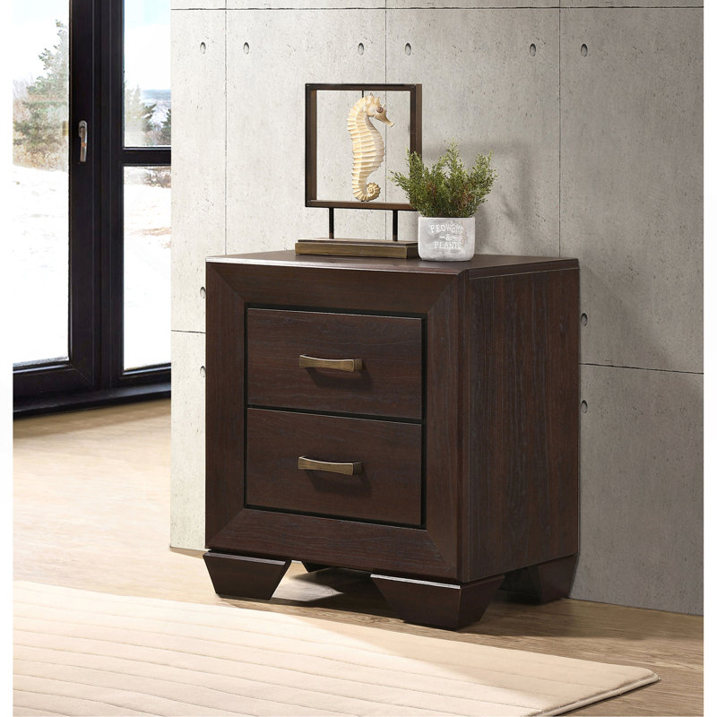 Table de chevet rectangulaire 2 tiroirs Copper, Marron foncé