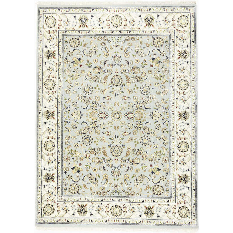 Tapis oriental floral en laine Indo-Nain, Rectangle 5 pi x 6 pi 10 po