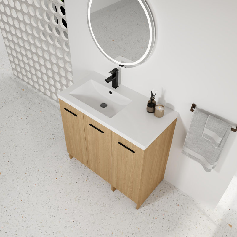 Meuble-lavabo 36 po avec lavabo en résine et armoire modulaire à trois portes (deux portes + une porte)