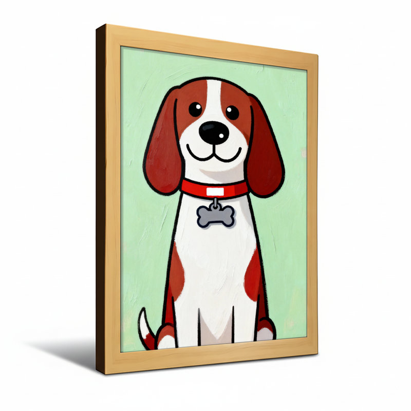 Animaux mignons avec un collier rouge et une étiquette en os, H 18 po x l 12 po, Toile tendue, Ne s’applique pas