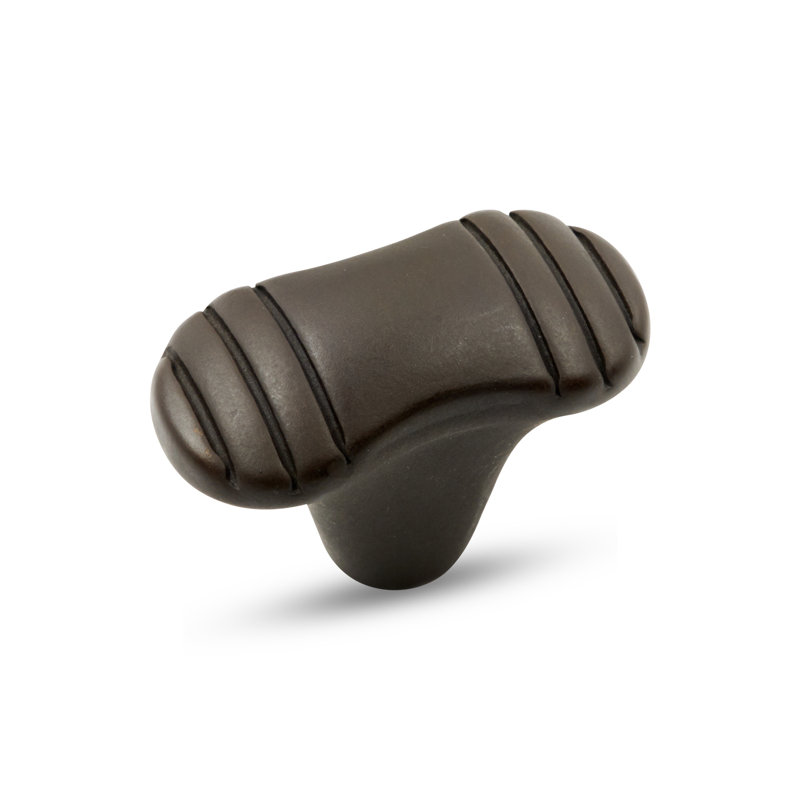 Poignée en T avec crêtes aux extrémités, Bronze huilé, H 0,75 po x l 1,12 po x P 1,5 po