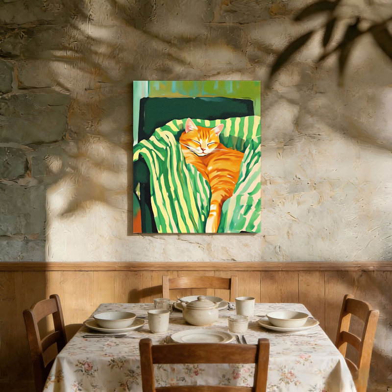 Cozy Sleeping Orange Cat, art mural non encadré, 36 L x 24 W