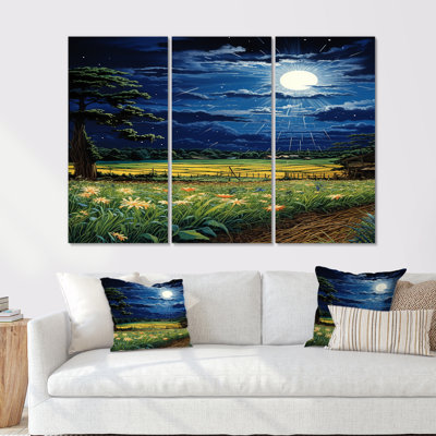 «Moonlight Magic Over Blossoming Green Fields», ensemble d'art mural de ferme