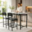 Ensemble de table et chaises de salle à manger modernes pour 2 personnes, fini en marbre, avec 2 chaises rembourrées. Parfait pour un coin repas, une salle à manger ou un bar. Style rustique noir.-898203937