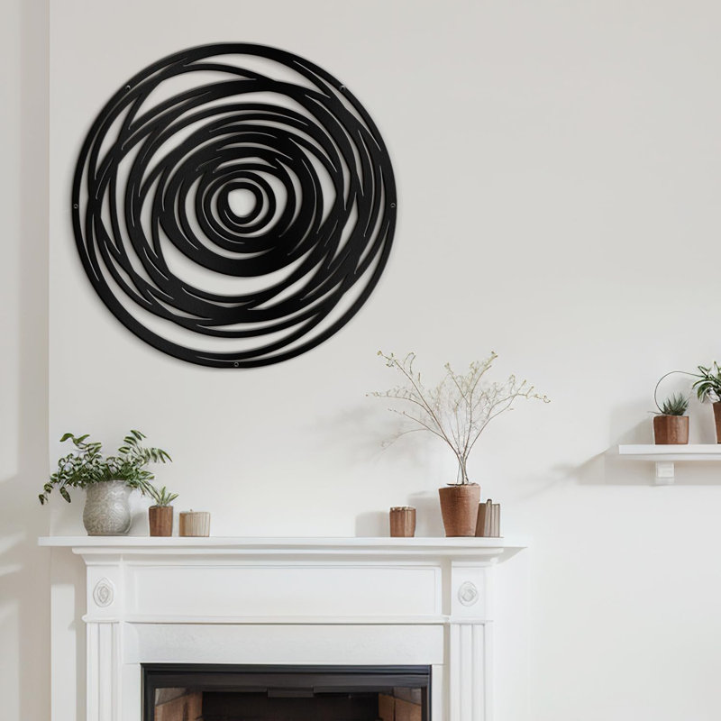 Abstract Geometric Circles Minimalist Modern Abstract Wall Accent Sculpture Hanging Decoration Metal Wall Decor, Blck