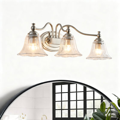 Nickel Bathroom Vanity Light, 3-Light Industrial Wall Sconce with Bell-Shaped Glass
