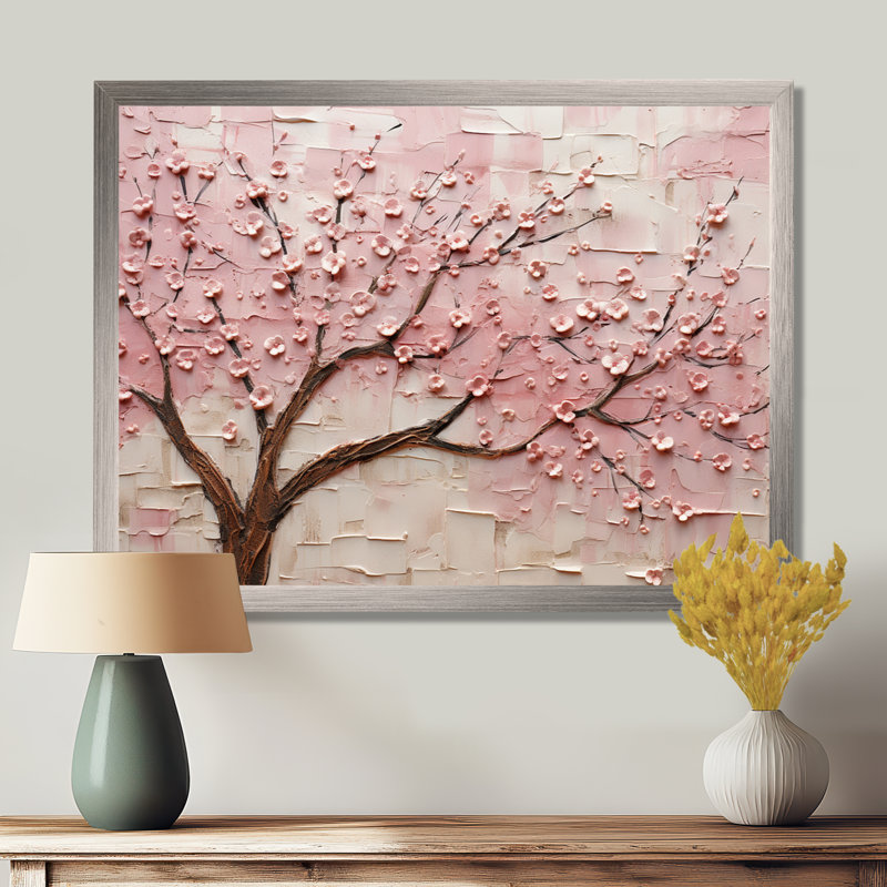 «Cherry Blossom Whisper», reproduction d'art sur toile, Cadre flottant blanc, H 16 po x l 32 po x P 1 po