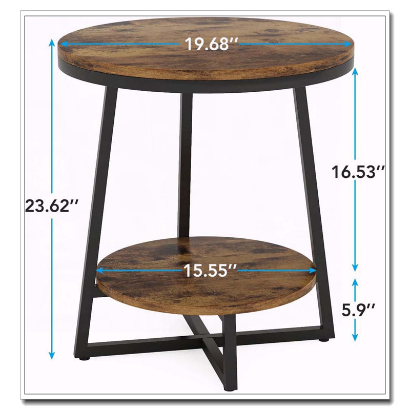 Table de bout industrielle à deux niveaux avec tablette de rangement