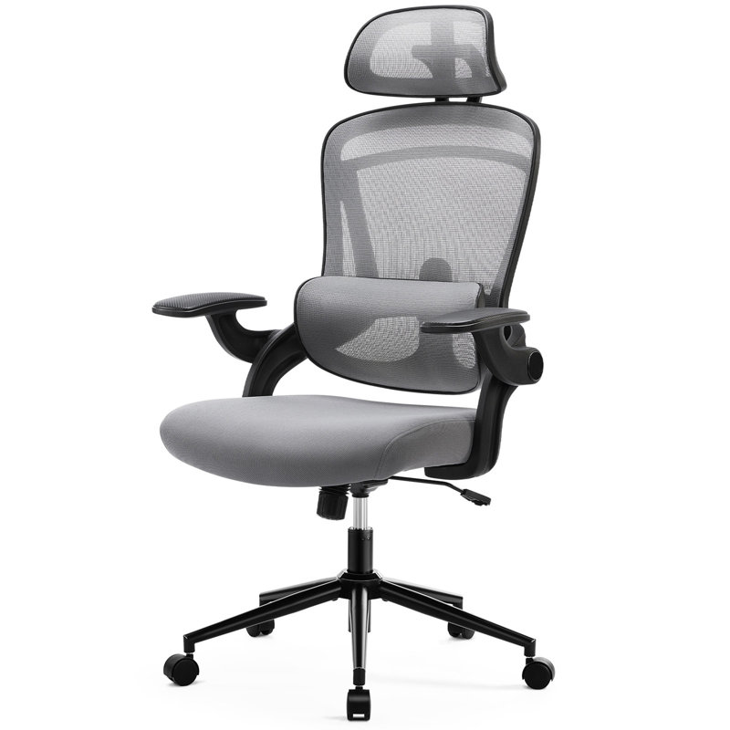 High Back Desk Chair With Adjustable Lumbar Support & Headrest,Comfortable Mesh Computer Chair With Soft Flip Up Arms, Adjustable Height And 120Â°Tilt