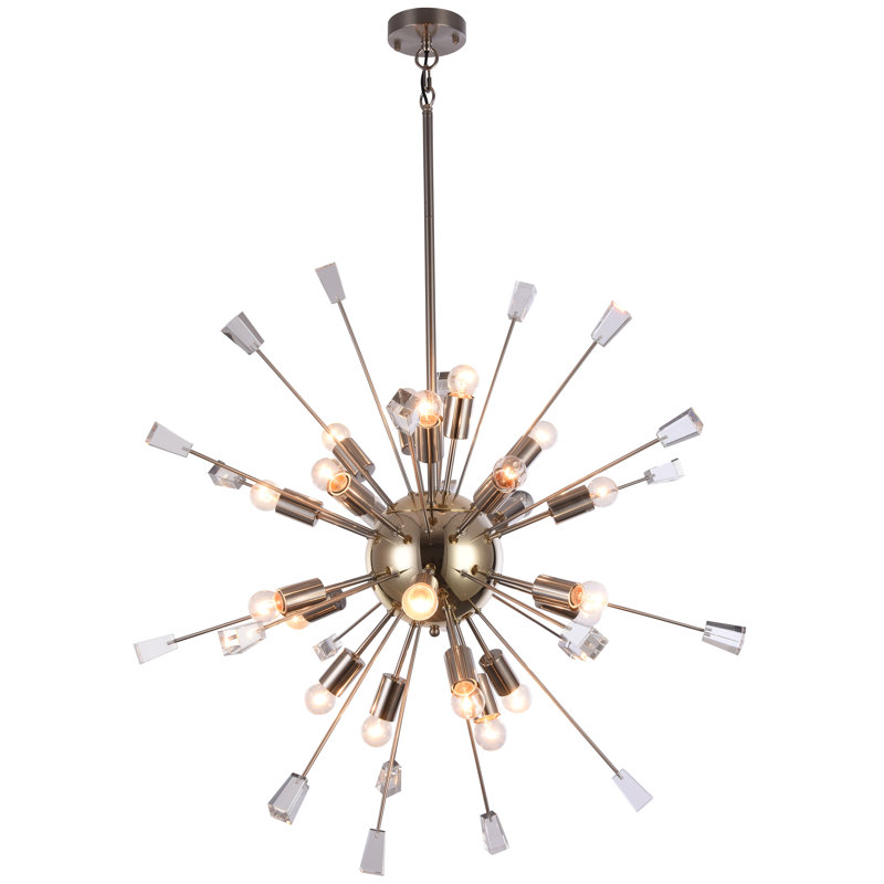 Lustre sphérique Spoutnik doré à 22 lumières Clendenin avec détails en cristal transparent