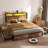 Bed Frame with 4 Storage Drawers and 2-tier Solid Wood Headboard Storage With Charging Station and LED Lights, Noise Free-1158615073