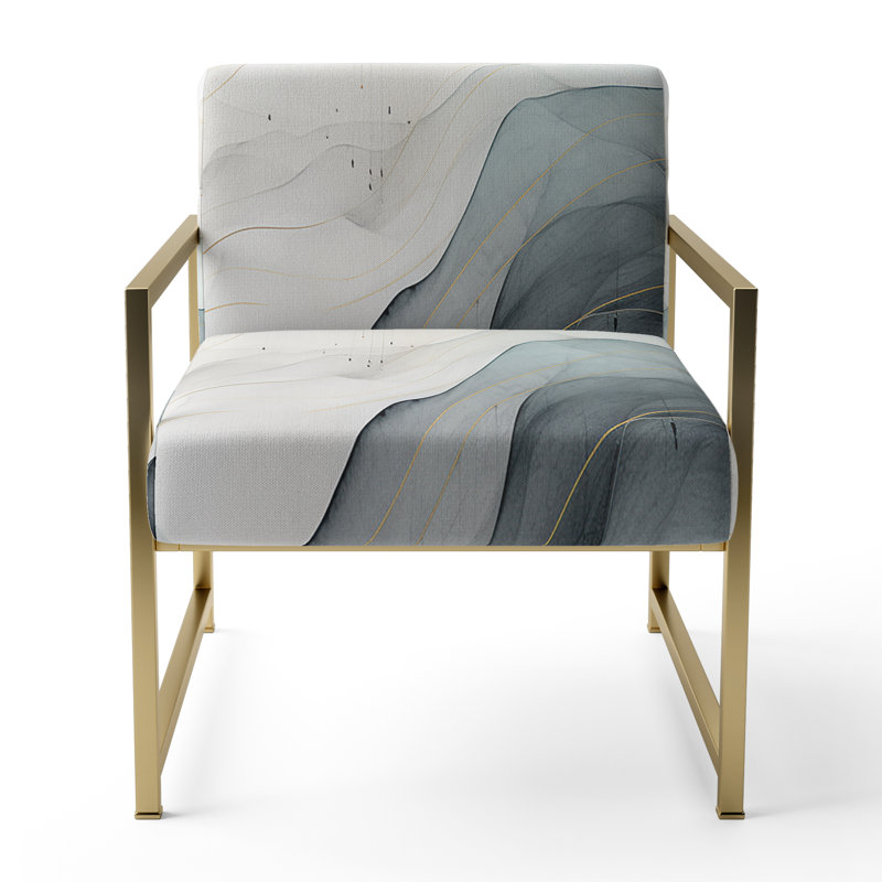 Blue Grey Line Art Conceptual Abstract II - Chaise d'appoint rembourrée, Doré
