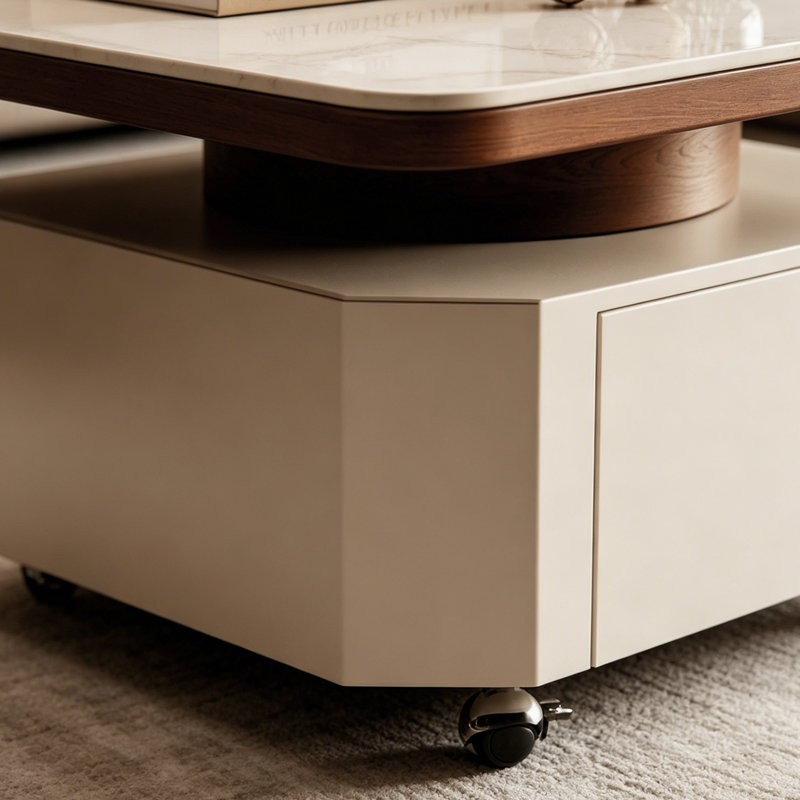 Petite table basse mobile avec roulettes, Light Gray Top/White Base