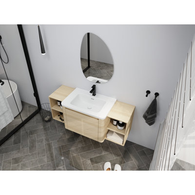 52" Modern Bathroom Vanity With Integrated Ceramic Sink, Soft-close Door And Open Shelving