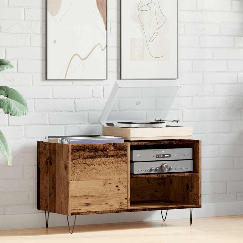Latitude Run Record Cabinet 84.5X38x48 Cm Engineered Wood, Old Wood