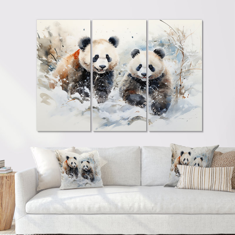Panda jouant dans un paysage d'hiver - Ours 2, art mural, H 40 po x l 61 po