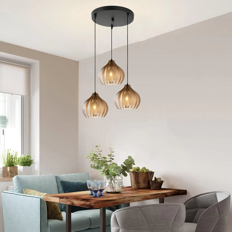 Luminaire suspendu brun à 3 lumières à intensité variable Trosclair