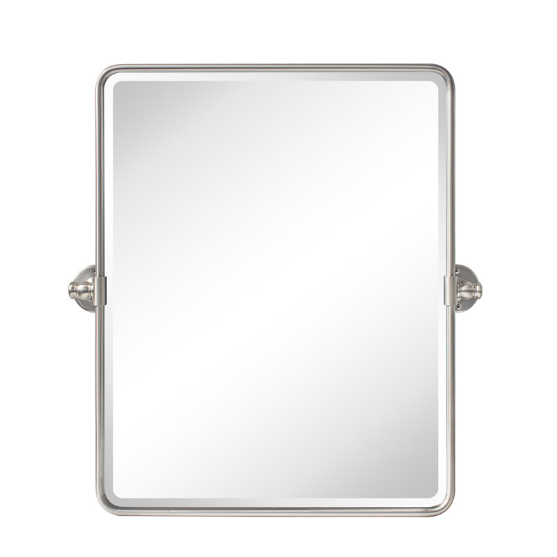 Woodvale Metal Framed Beveled Pivoting Wall Mirror, Brushed Nickel, 24" x 20"