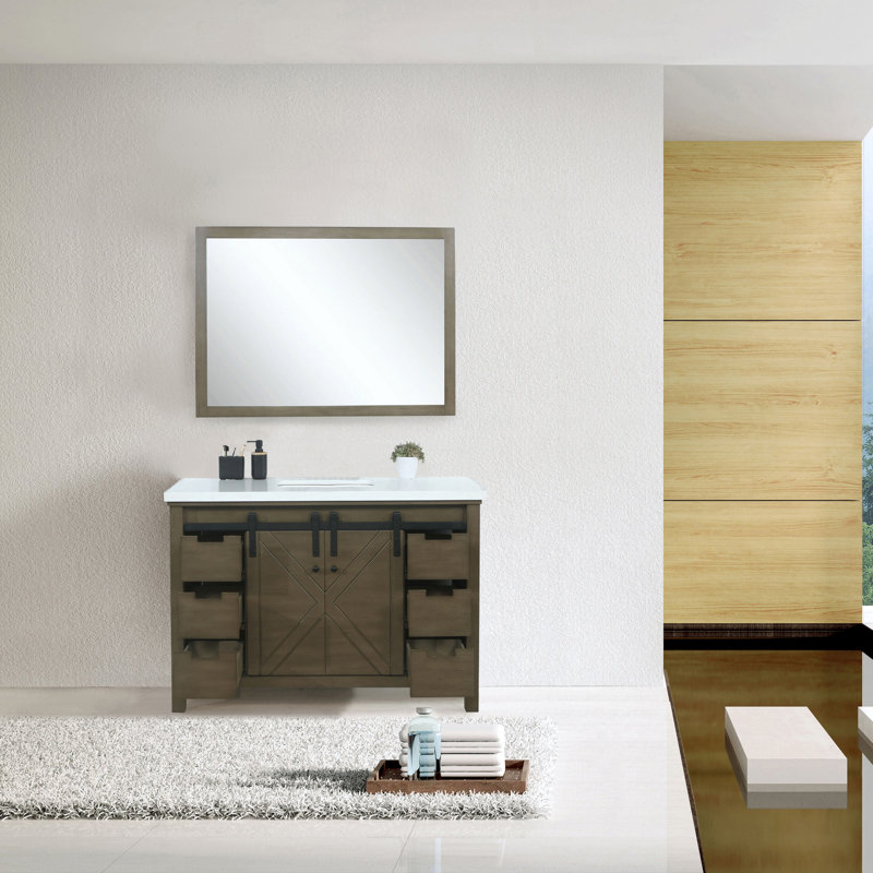 Marsyas 48 in W x 22 in D Single Bath Vanity Mirror, Ash Gray, White Cultured Marble