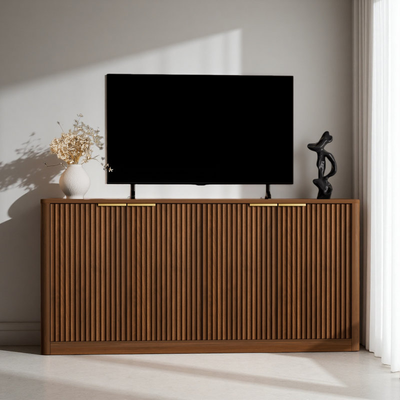 59-Inch Modern Wavy Sideboard, Curved Contour Design Storage Cabinet, 4-Door Cabinet With Storage Function, Suitable For Kitchen/Bedroom/Living Room, 59.0"L X 15.7"W X 27.7"H
