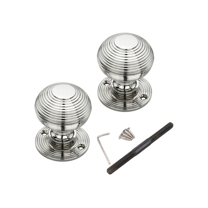Beehive 50mm Rim/Mortice Door Knob, Polished Nickel