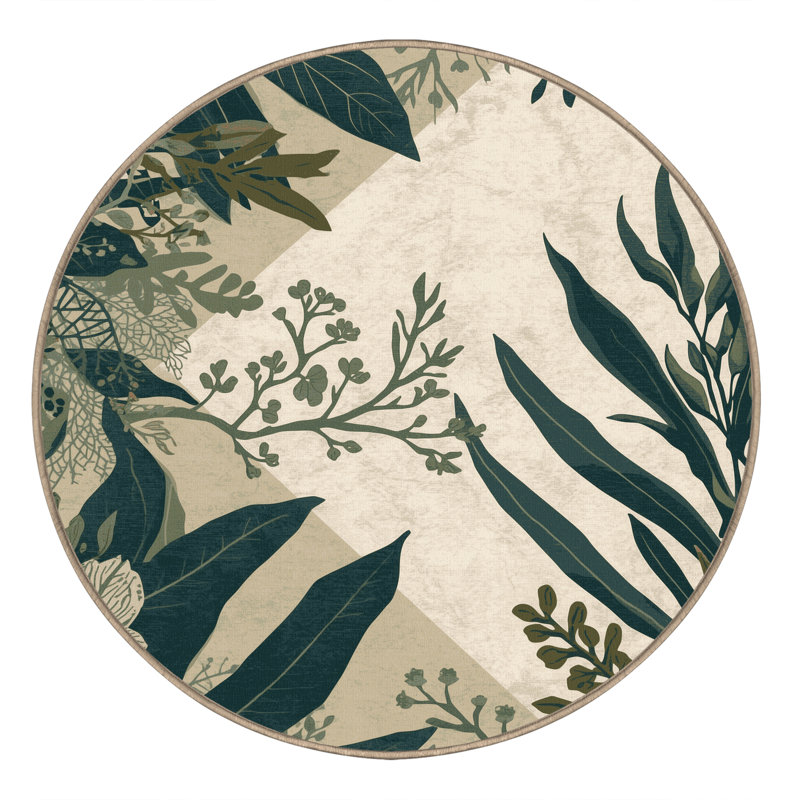 Machine Washable Pantelis Garden Floral Rug in Beige – Beige Binding, 5' Round