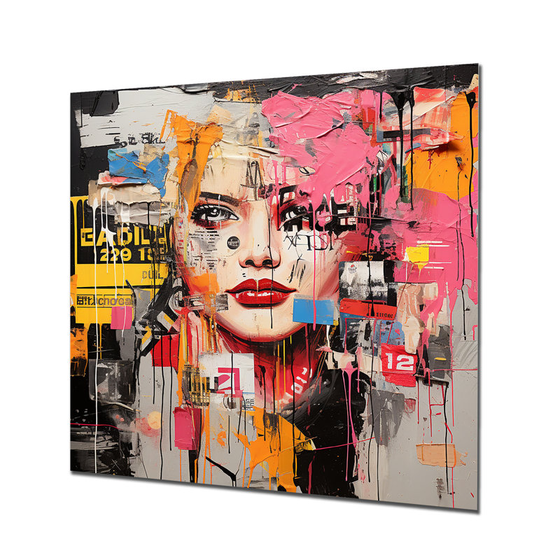 Pop Art, collage de journal féminin - mode, art en métal, H 29 po x l 29 po