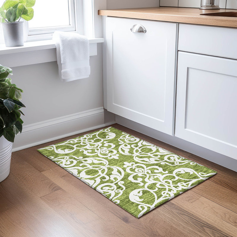 Chayden Washable Damask Indoor / Outdoor Rug, Rectangle 1'8" x 2'6"