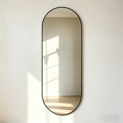 Miroir ovale pleine longueur - Miroir mural avec cadre en métal, miroir ultra-transparent et antidéflagrant, design minimaliste classique pour vestiaire, chambre à coucher, salon