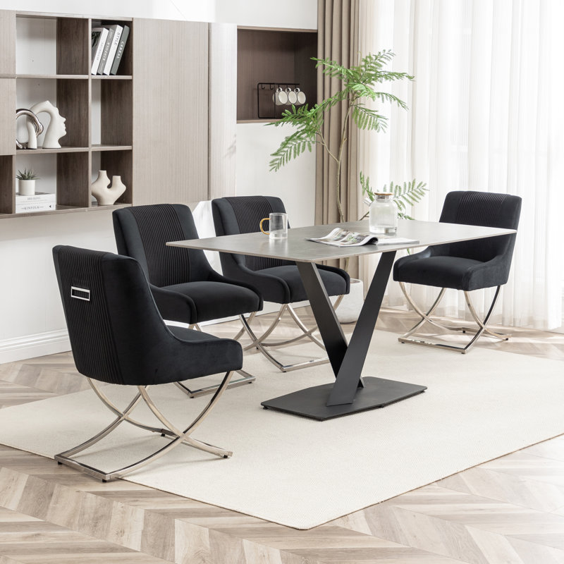 Elian Velvet Upholstered Side Chair, Black, 4