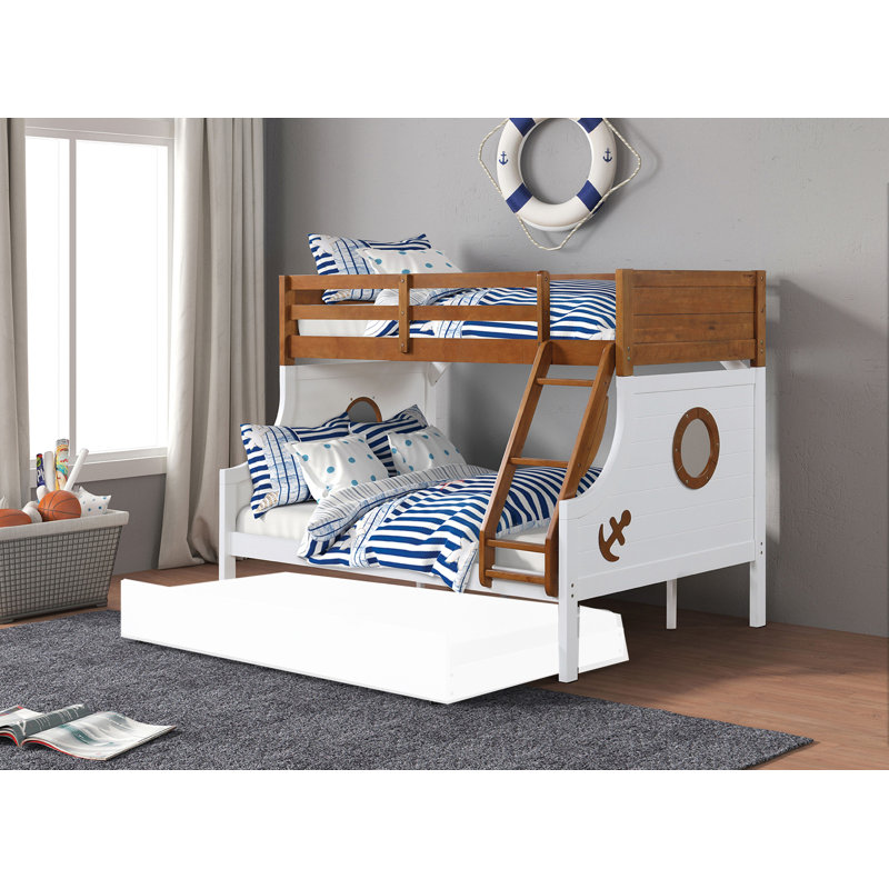 Lit superposé simple au dessus d'un lit double Galewa, Blanc / Chêne