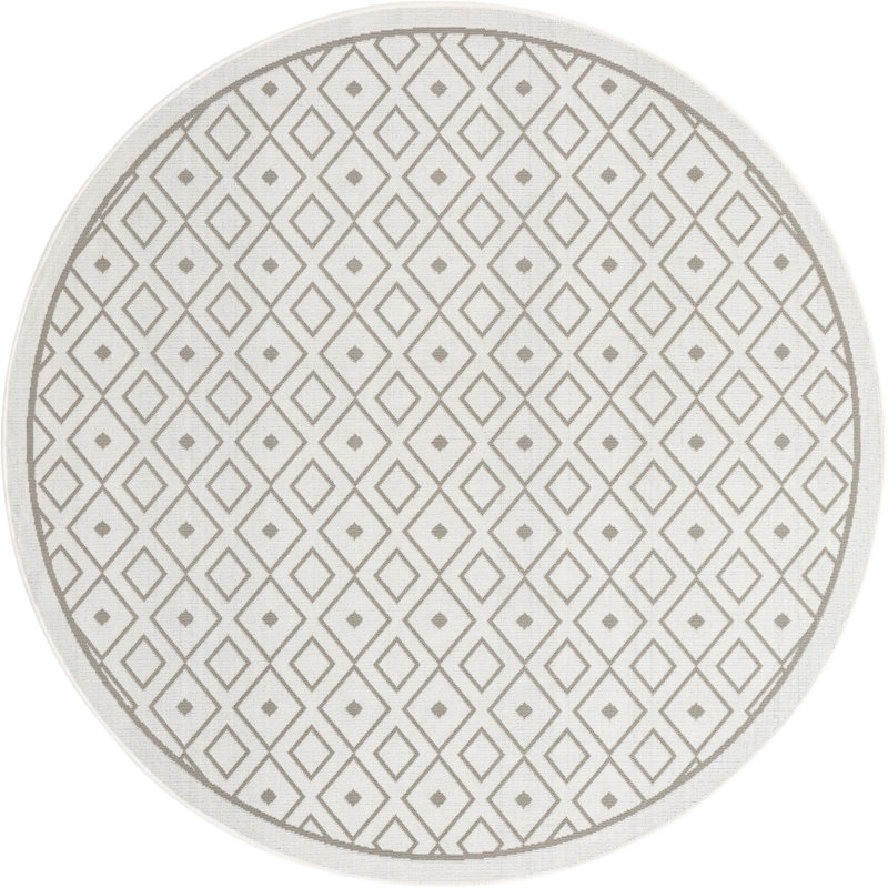 Tapis géométrique ivoire intérieur / extérieur, Rond 7 pi
