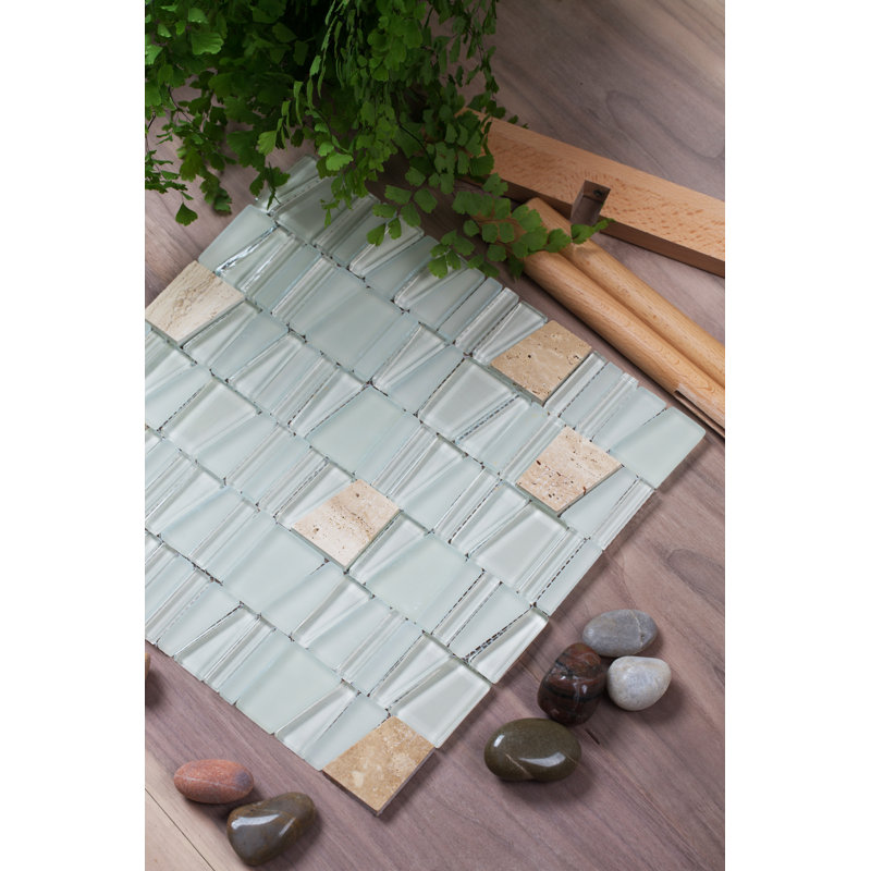 Avery Random Sized Natural Stone/Glass Random Mosaic Wall Tile, Beige