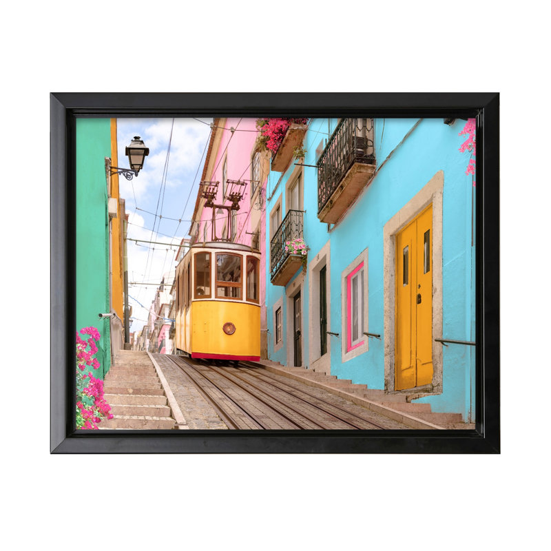 Lisbon Pastel Street, Black Framed, Canvas, 11"H x 14"W